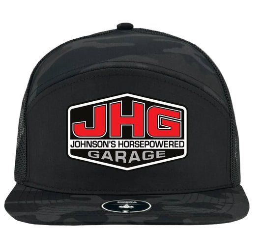 Flat Bill / Mesh Back / Black Camo / Red Logo